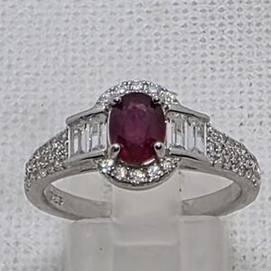 NWT Gorgeous Deep Red Ruby And White Topaz Halo Ring Size 8